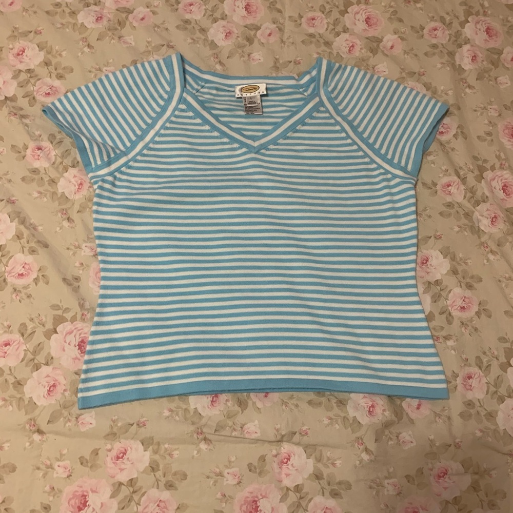Talbots Petites blue-and-white striped t-shirt size large